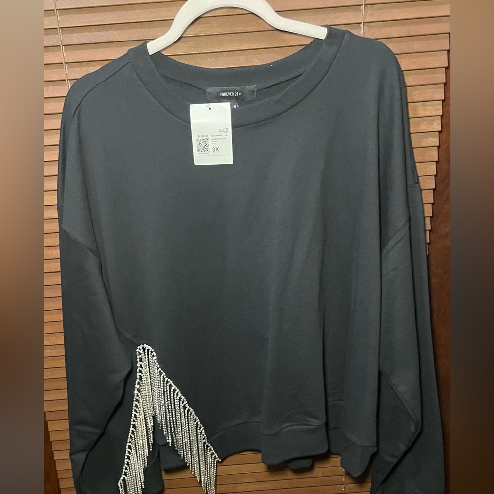 Plus Forever 21 Black Sweatshirt with Fringe Detail